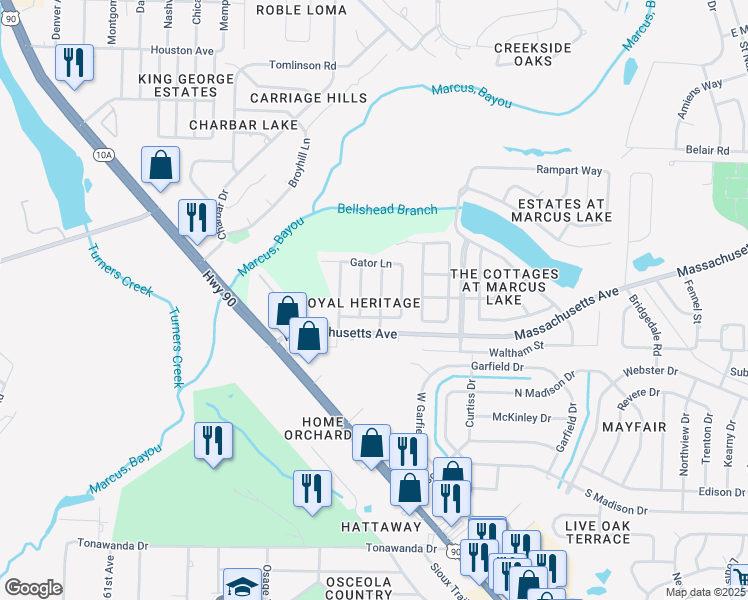map of restaurants, bars, coffee shops, grocery stores, and more near 4509 Creekmore Street in Pensacola