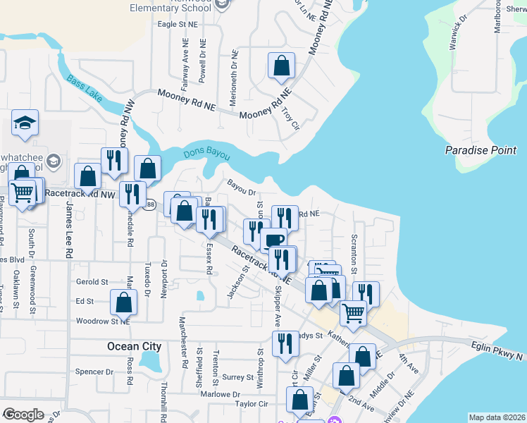 map of restaurants, bars, coffee shops, grocery stores, and more near 931 Washington Street in Fort Walton Beach