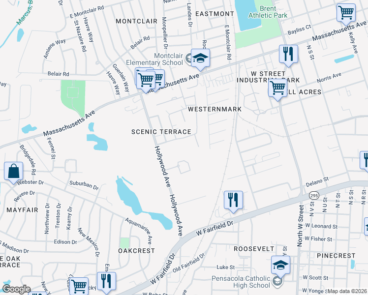 map of restaurants, bars, coffee shops, grocery stores, and more near in Pensacola