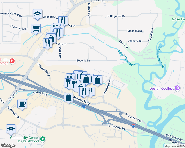 map of restaurants, bars, coffee shops, grocery stores, and more near 6013 Cypress Point Circle in Covington