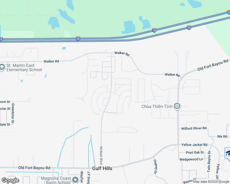 map of restaurants, bars, coffee shops, grocery stores, and more near Rhonda Avenue in Ocean Springs