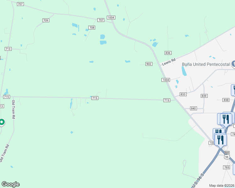 map of restaurants, bars, coffee shops, grocery stores, and more near 1029 County Road 835 in Buna