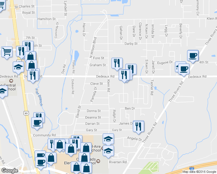 map of restaurants, bars, coffee shops, grocery stores, and more near 11231 Klein Road in Gulfport