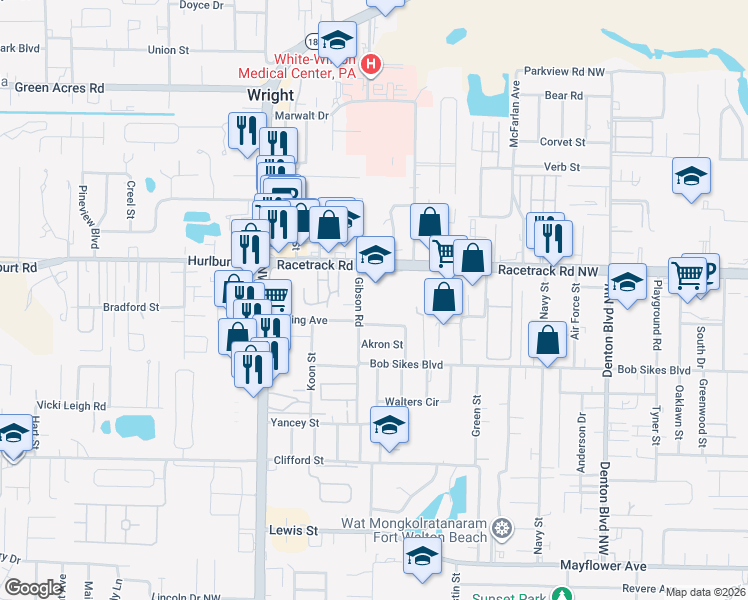 map of restaurants, bars, coffee shops, grocery stores, and more near 859 Gibson Road in Fort Walton Beach