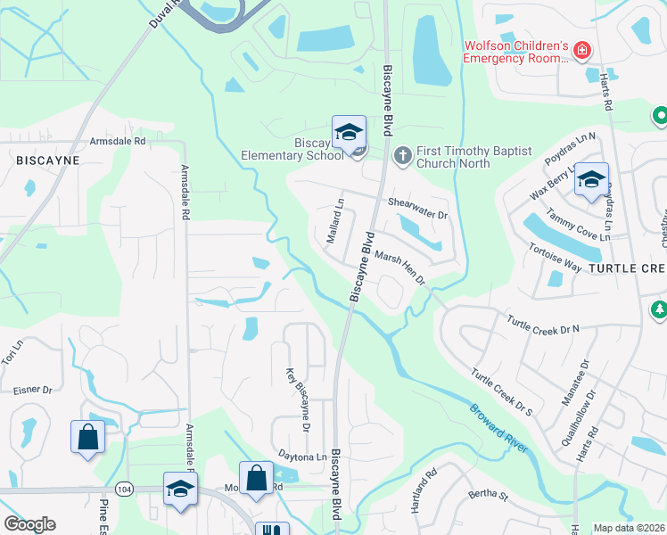 map of restaurants, bars, coffee shops, grocery stores, and more near 1456 Raven Drive South in Jacksonville