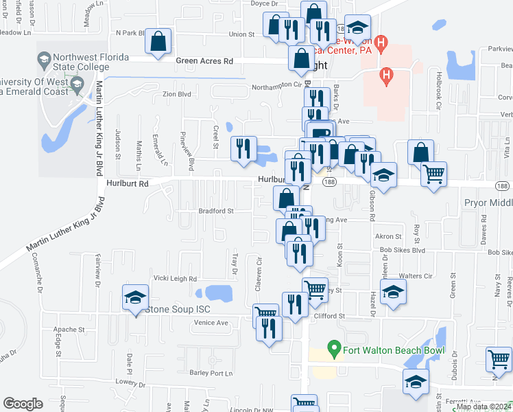 map of restaurants, bars, coffee shops, grocery stores, and more near 1002 Cotton Tree Court in Fort Walton Beach