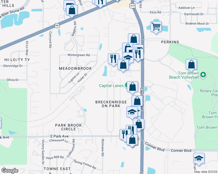 map of restaurants, bars, coffee shops, grocery stores, and more near 225 Whetherbine Way West in Tallahassee