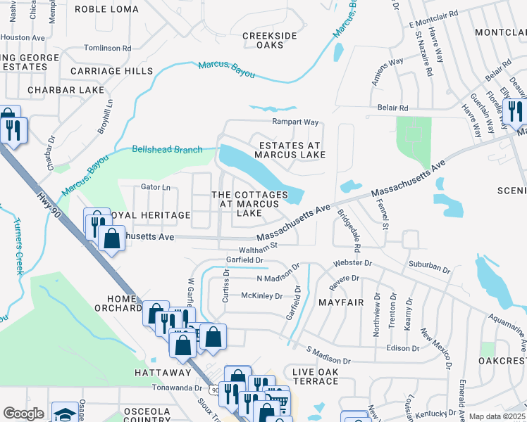 map of restaurants, bars, coffee shops, grocery stores, and more near 5008 Antoine Place in Pensacola