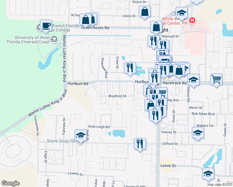 map of restaurants, bars, coffee shops, grocery stores, and more near 905 Piedmont Place in Fort Walton Beach