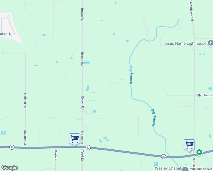 map of restaurants, bars, coffee shops, grocery stores, and more near 21155 Wells Road in Ponchatoula