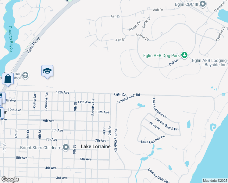 map of restaurants, bars, coffee shops, grocery stores, and more near 13 Eglin Drive in Shalimar