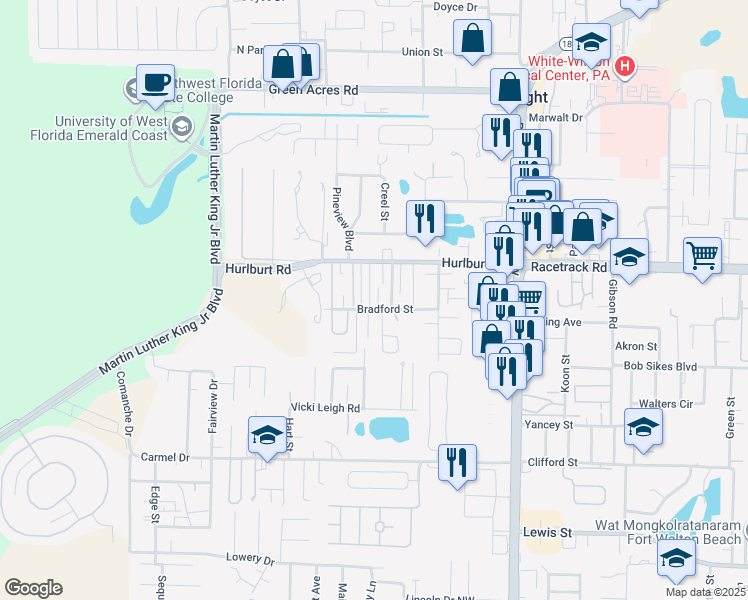 map of restaurants, bars, coffee shops, grocery stores, and more near 907 Piedmont Place in Fort Walton Beach