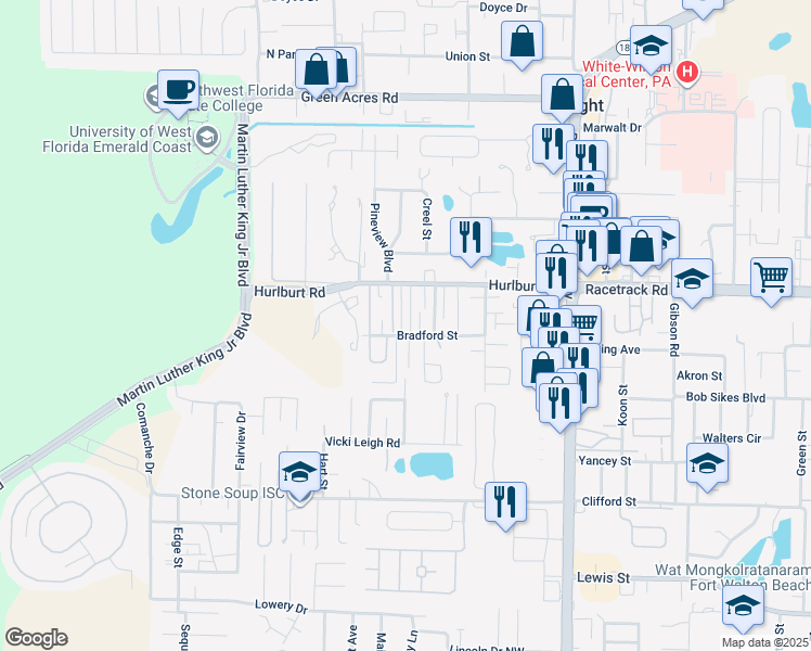 map of restaurants, bars, coffee shops, grocery stores, and more near 919 Lauderhill Ln in Fort Walton Beach