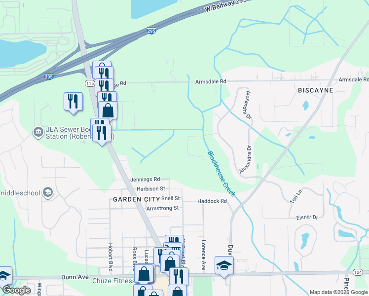 map of restaurants, bars, coffee shops, grocery stores, and more near 2965 Alpin Drive in Jacksonville