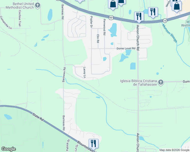 map of restaurants, bars, coffee shops, grocery stores, and more near 7352 Poplar Point Drive in Tallahassee