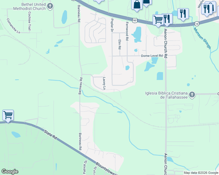 map of restaurants, bars, coffee shops, grocery stores, and more near 1102 Poplar Drive in Tallahassee