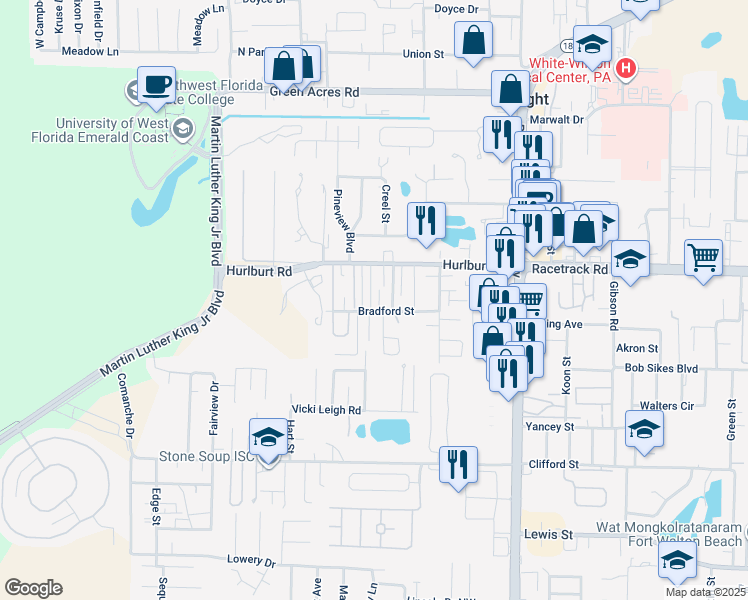 map of restaurants, bars, coffee shops, grocery stores, and more near 905 Piedmont Place in Fort Walton Beach