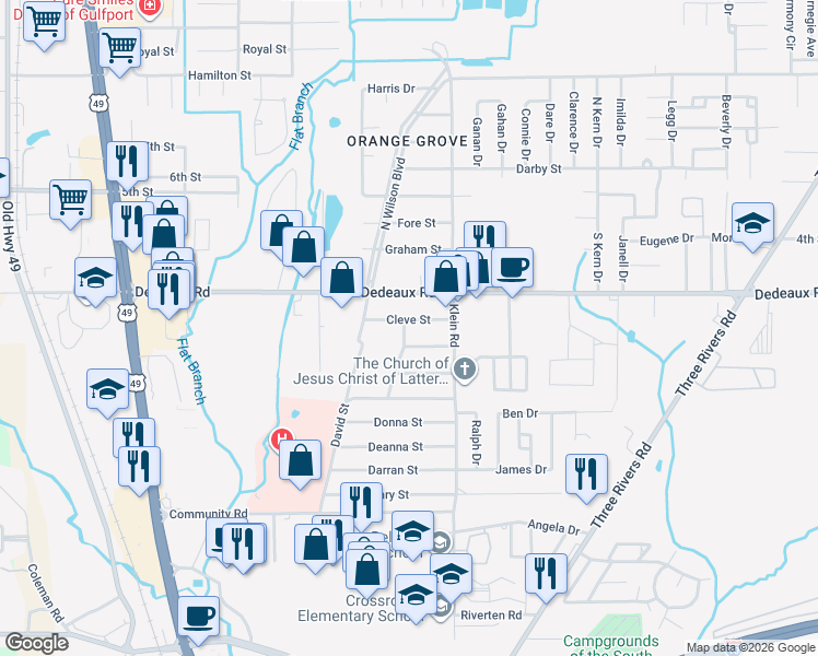 map of restaurants, bars, coffee shops, grocery stores, and more near 111 Cleve Street in Gulfport