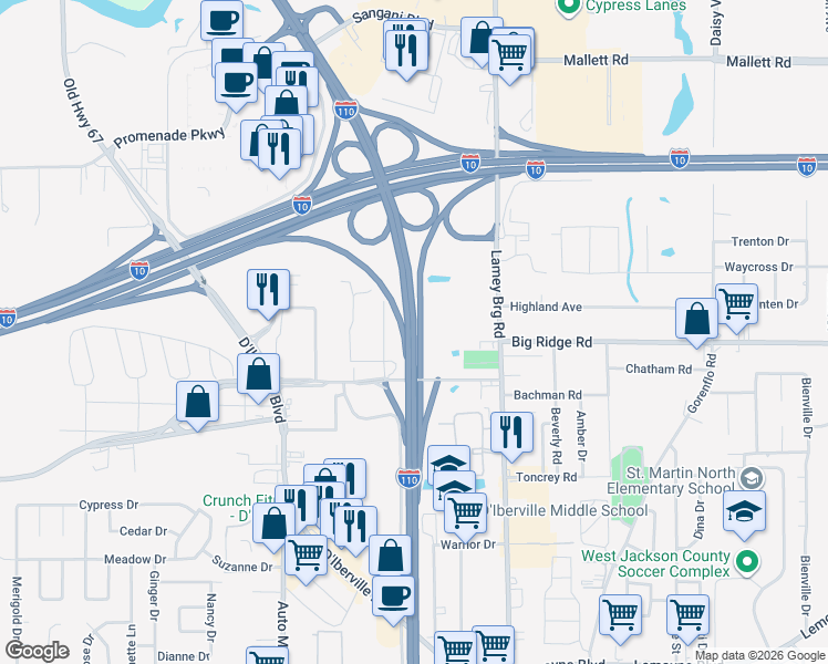 map of restaurants, bars, coffee shops, grocery stores, and more near Mississippi 15 in D'Iberville