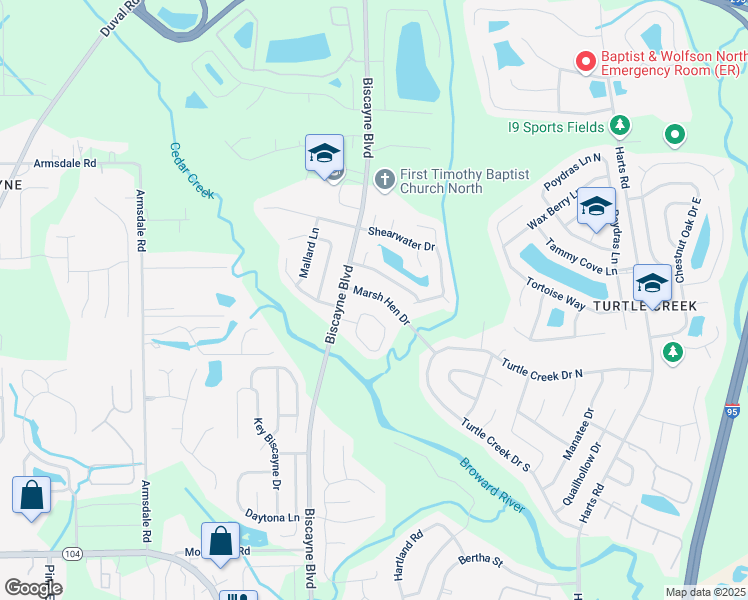 map of restaurants, bars, coffee shops, grocery stores, and more near 1372 Marsh Hen Drive in Jacksonville
