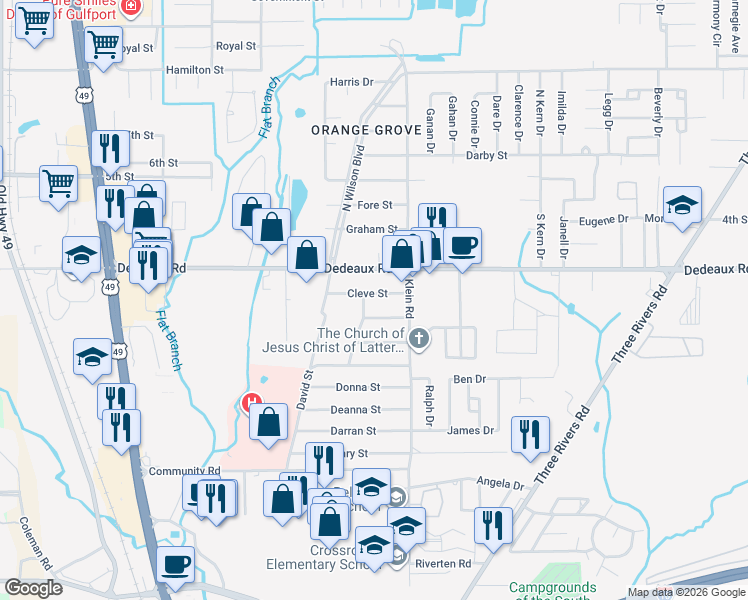 map of restaurants, bars, coffee shops, grocery stores, and more near 111 Cleve Street in Gulfport
