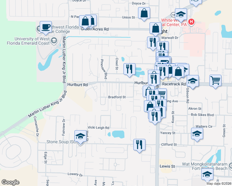 map of restaurants, bars, coffee shops, grocery stores, and more near 905 Piedmont Place in Fort Walton Beach