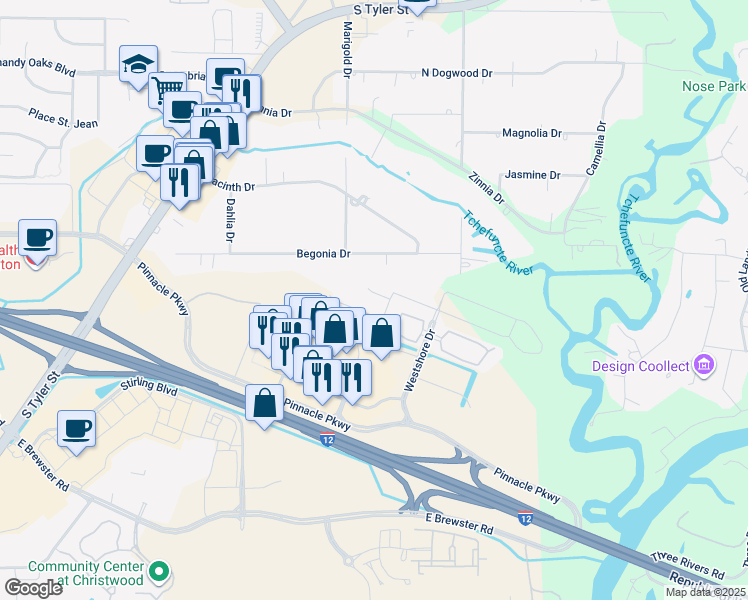 map of restaurants, bars, coffee shops, grocery stores, and more near 6013 Cypress Point Circle in Covington