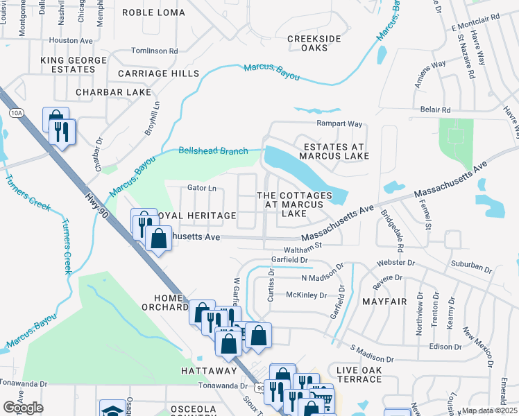 map of restaurants, bars, coffee shops, grocery stores, and more near 3332 Two Sisters Way in Pensacola