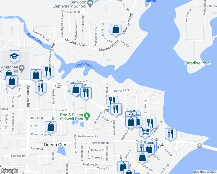 map of restaurants, bars, coffee shops, grocery stores, and more near 931 Washington St in Fort Walton Beach