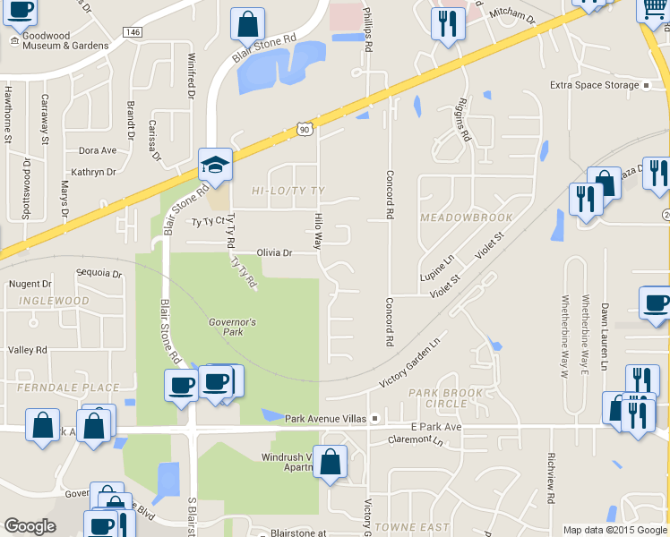 map of restaurants, bars, coffee shops, grocery stores, and more near 2013 Pepperidge Way in Tallahassee