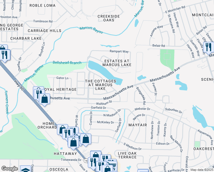 map of restaurants, bars, coffee shops, grocery stores, and more near 4021 Embers Landing in Pensacola