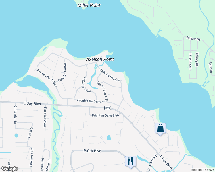 map of restaurants, bars, coffee shops, grocery stores, and more near 7045 Lago Mirada Drive in Navarre