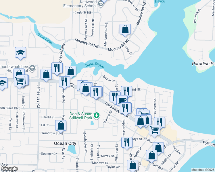 map of restaurants, bars, coffee shops, grocery stores, and more near 2273 Harlan Avenue in Fort Walton Beach