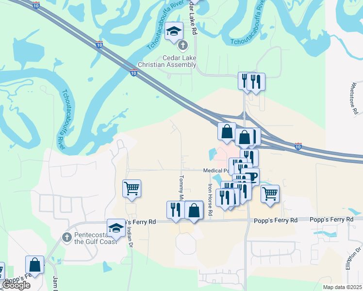 map of restaurants, bars, coffee shops, grocery stores, and more near 1041 Tommy Munro Drive in Biloxi