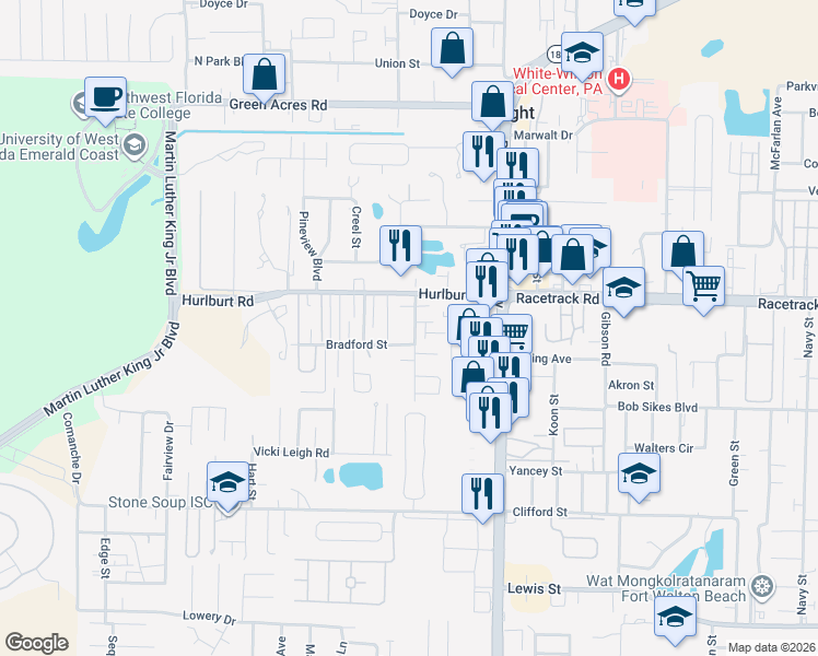 map of restaurants, bars, coffee shops, grocery stores, and more near 1815 Cotton Tree Court in Fort Walton Beach