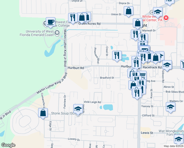 map of restaurants, bars, coffee shops, grocery stores, and more near 116 Bradford Street in Fort Walton Beach