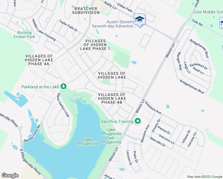 map of restaurants, bars, coffee shops, grocery stores, and more near 4408 Hidden Lake Crossing in Pflugerville