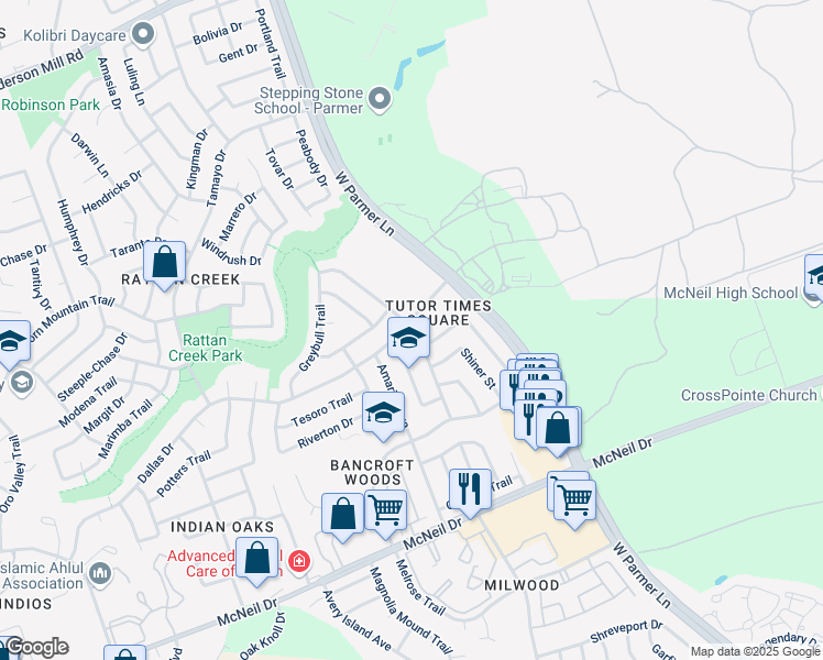 map of restaurants, bars, coffee shops, grocery stores, and more near 13238 Kerrville Folkway in Austin