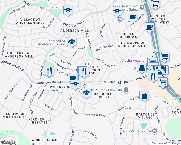 map of restaurants, bars, coffee shops, grocery stores, and more near 10254 Missel Thrush Drive in Austin