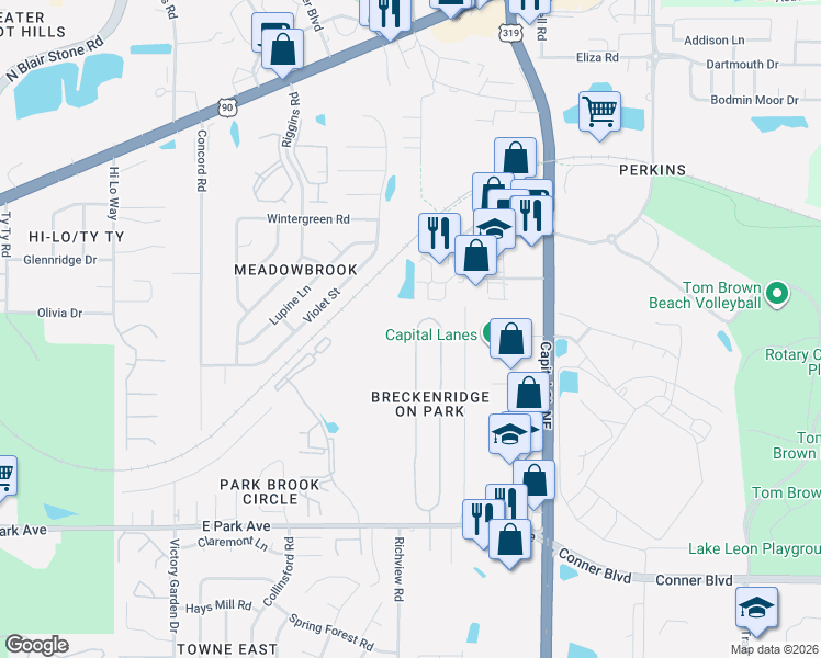 map of restaurants, bars, coffee shops, grocery stores, and more near 228A Whetherbine Way West in Tallahassee