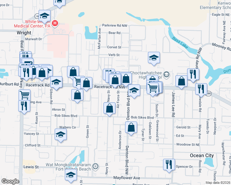 map of restaurants, bars, coffee shops, grocery stores, and more near 161 Air Force Street in Fort Walton Beach