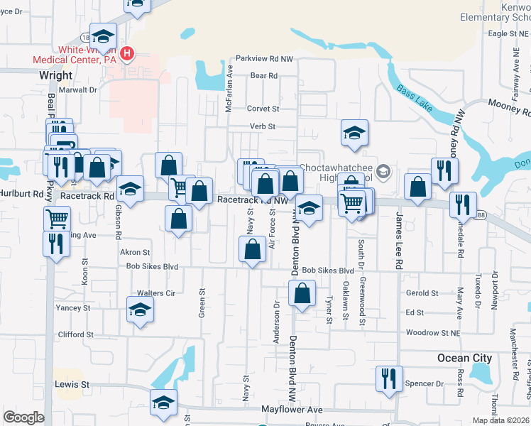 map of restaurants, bars, coffee shops, grocery stores, and more near 161 Air Force Street in Fort Walton Beach