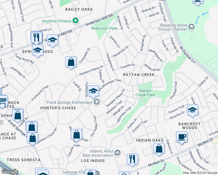 map of restaurants, bars, coffee shops, grocery stores, and more near 12916 Partridge Bend Drive in Austin