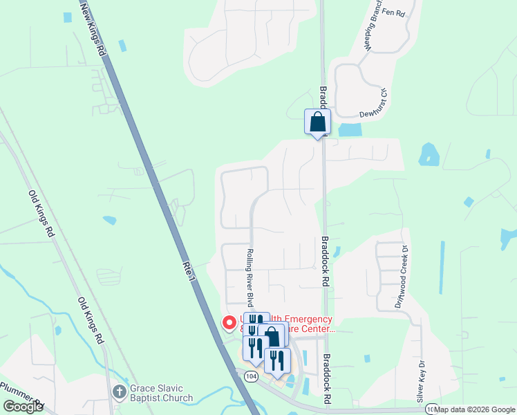 map of restaurants, bars, coffee shops, grocery stores, and more near 11770 Rolling River Boulevard in Jacksonville