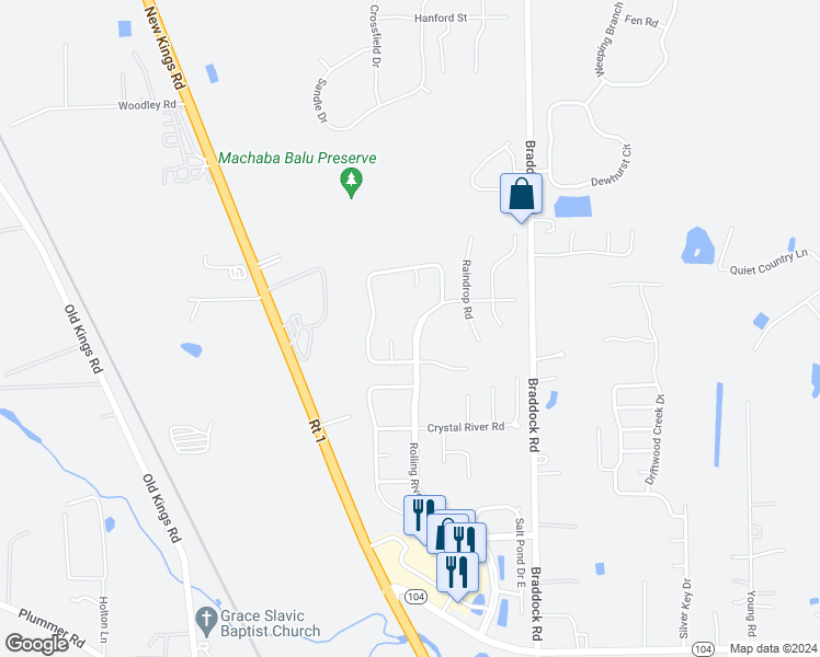 map of restaurants, bars, coffee shops, grocery stores, and more near 11770 Rolling River Boulevard in Jacksonville