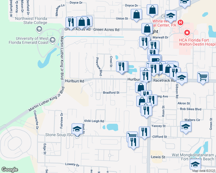 map of restaurants, bars, coffee shops, grocery stores, and more near 905 Piedmont Place in Fort Walton Beach