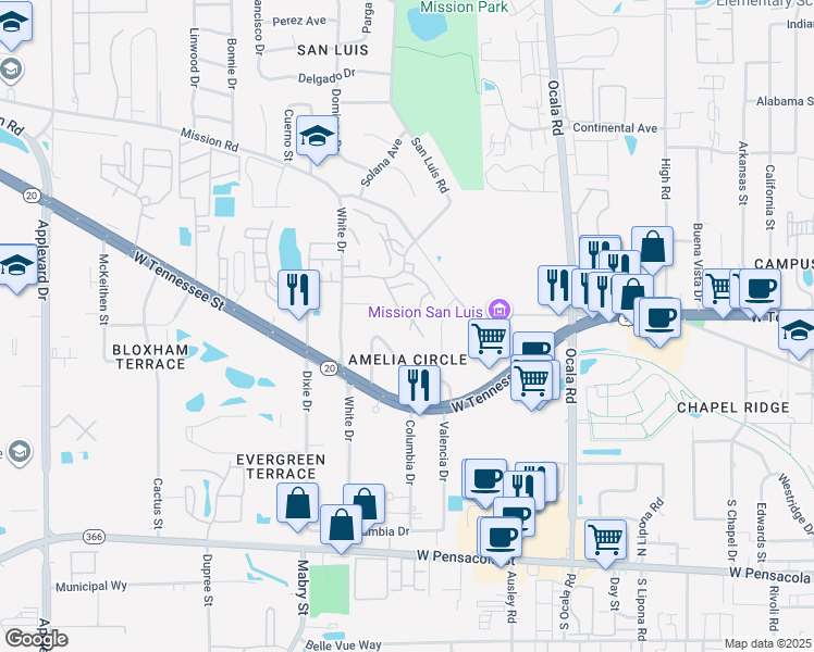 map of restaurants, bars, coffee shops, grocery stores, and more near 698 Timberwood Circle East in Tallahassee