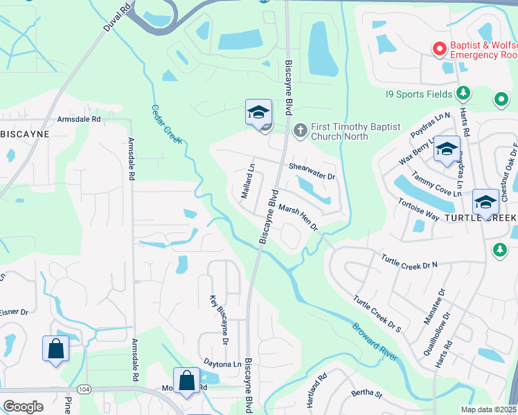 map of restaurants, bars, coffee shops, grocery stores, and more near 11717 Kingfisher Lane East in Jacksonville