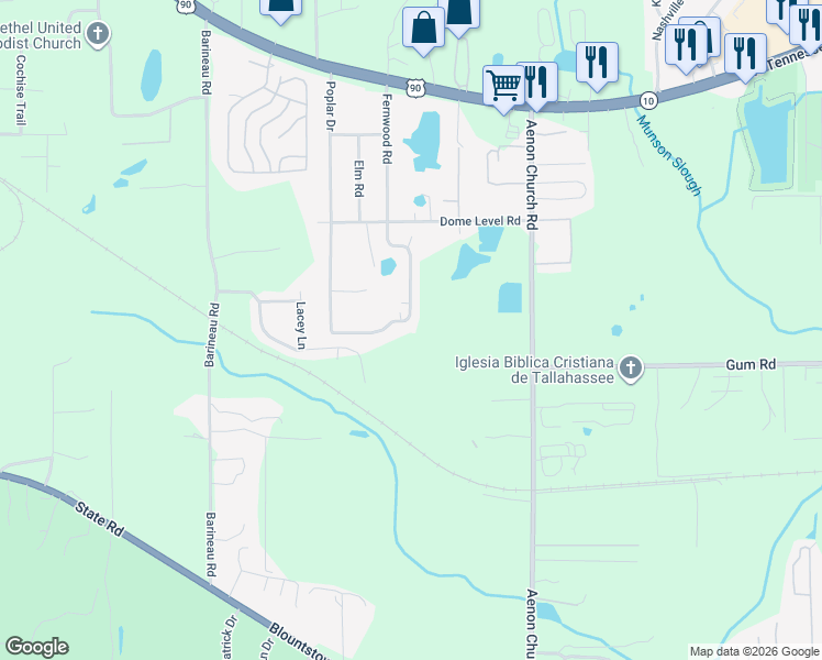 map of restaurants, bars, coffee shops, grocery stores, and more near 1107 Fernwood Road in Tallahassee