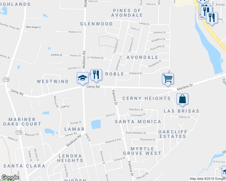 map of restaurants, bars, coffee shops, grocery stores, and more near 3803 Patricia Drive in Pensacola